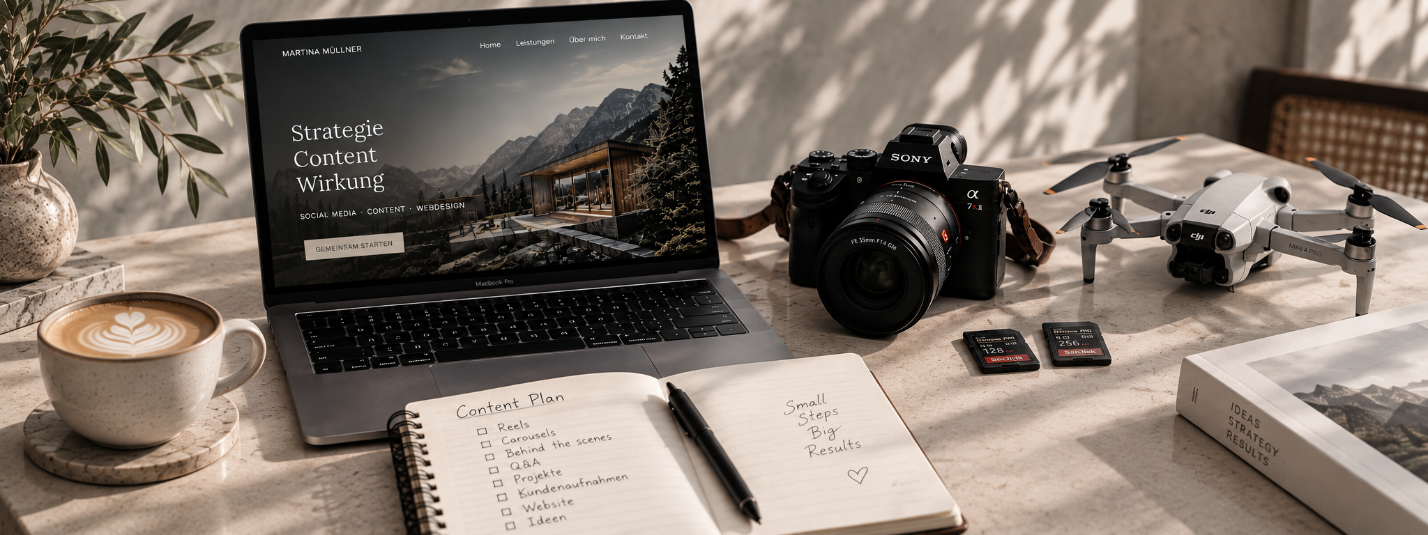 Arbeitsplatz für Foto-, Video- und Content-Produktion